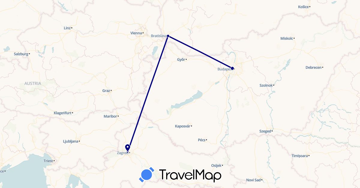 TravelMap itinerary: driving in Hungary, Slovenia, Slovakia (Europe)